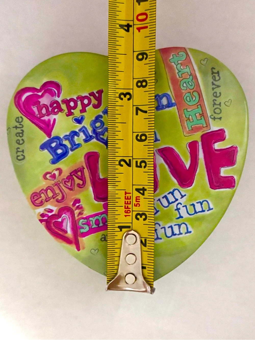 BRIGHTON Heart Shaped Metal Jewelry Tin - Green with Pink LOVE Word Art Design